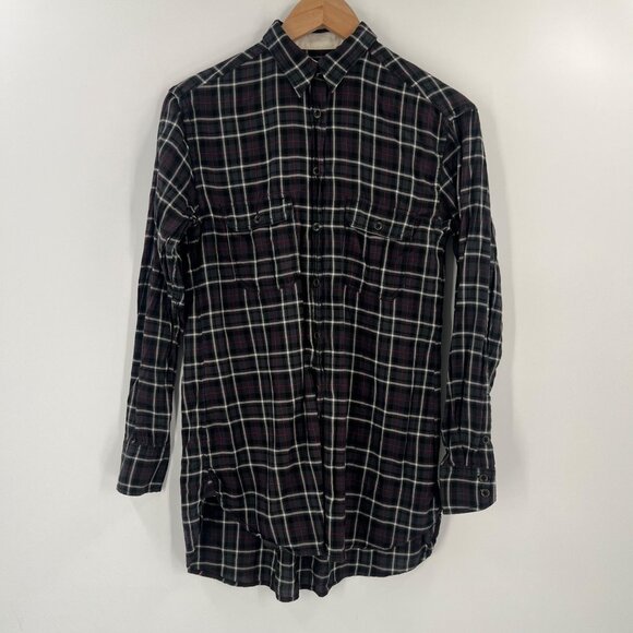 Rag & Bone XS Black Plaid Button Down Tunic Shirt Long Sleeve Layering Designer - Picture 9 of 9